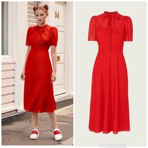 L.K Bennett Sina Red Silk-Cotton Midi Dress
